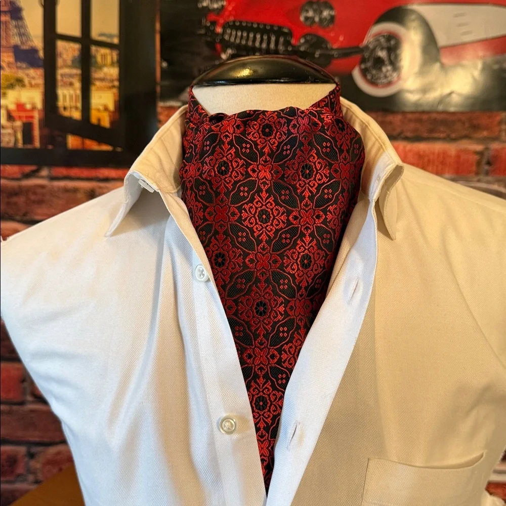 Elegant Red and Black Paisley Ascot Cravat